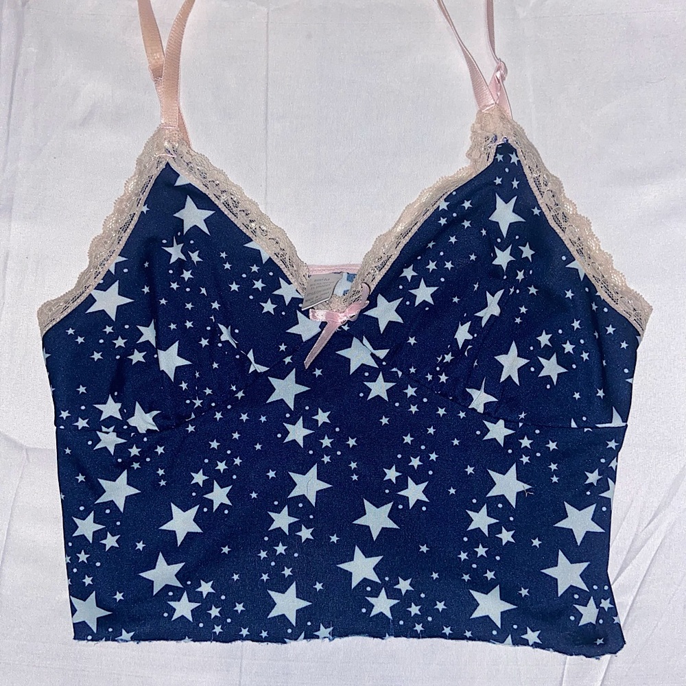 Blue Star Patterned Crop Top Size Small